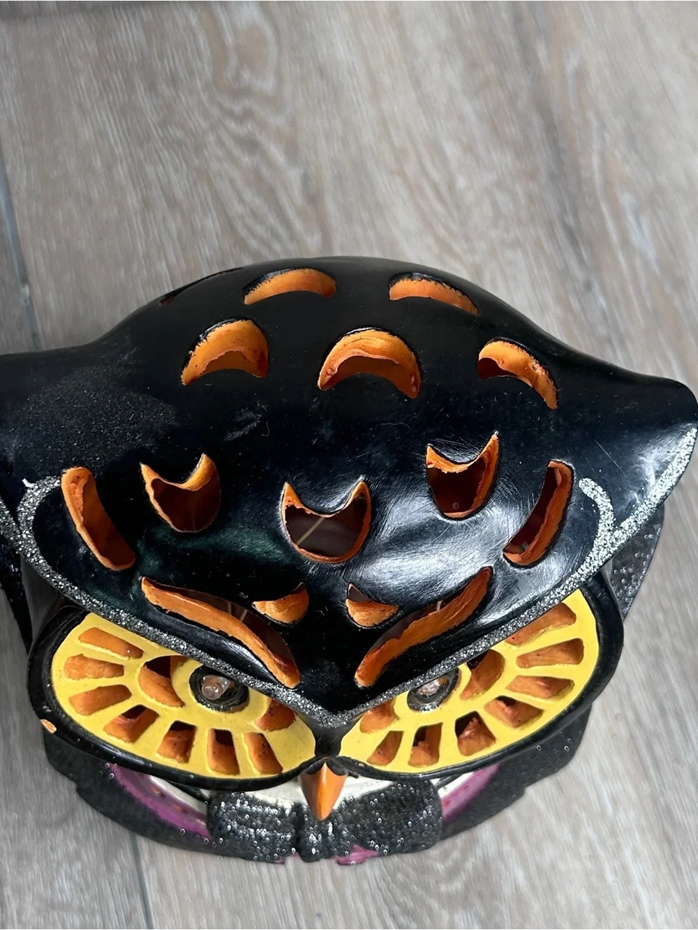 Cracker Barrel Halloween LED Color Changing Ceramic Owl Tuxedo Decor Light